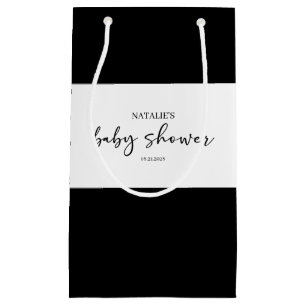 Black Modern Simple Script Baby Shower Favour Small Gift Bag