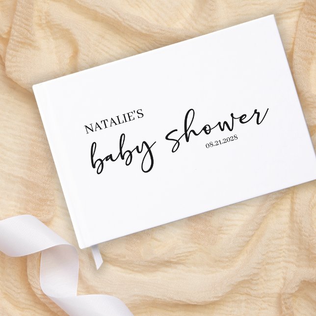 Black Modern Simple Script Baby Shower Guest Book (Creator Uploaded)