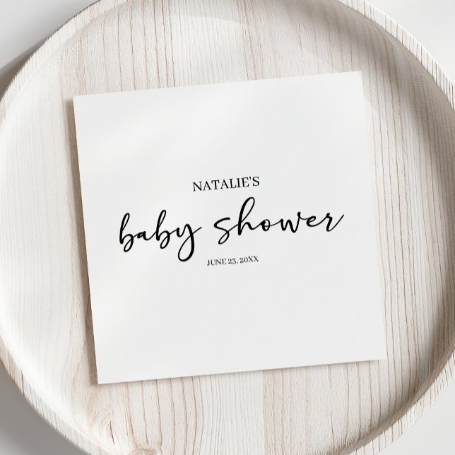 Black Modern Simple Script Baby Shower Napkin (Creator Uploaded)