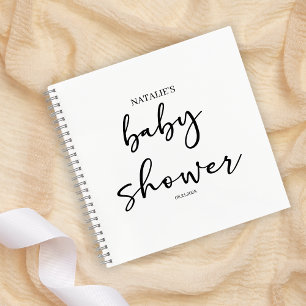 Black Modern Simple Script Baby Shower Notebook