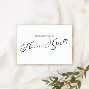 Black Modern Simple Script Be My Flower Girl White Invitation