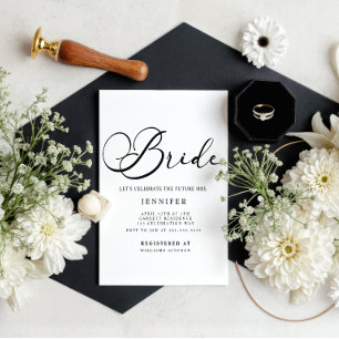Black Modern Simple Script Bridal Shower Invitation