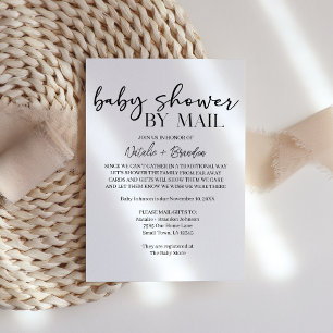 Black Modern Simple Script By Mail Baby Shower Invitation