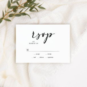 Black Modern Simple Script Wedding RSVP Card
