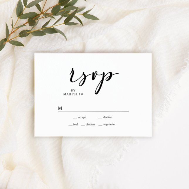Black Modern Simple Script Wedding RSVP Card (Creator Uploaded)