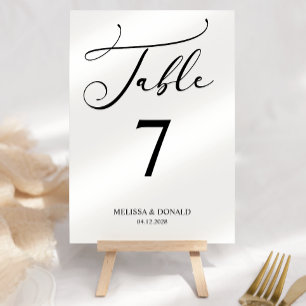 Black Modern Simple Script Wedding Table Number