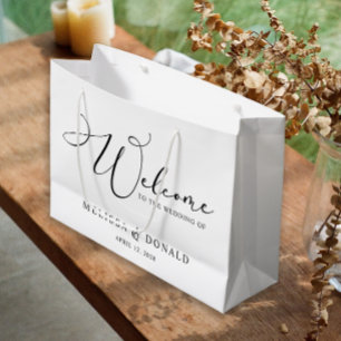 Black Modern Simple Script Welcome Wedding Large Gift Bag
