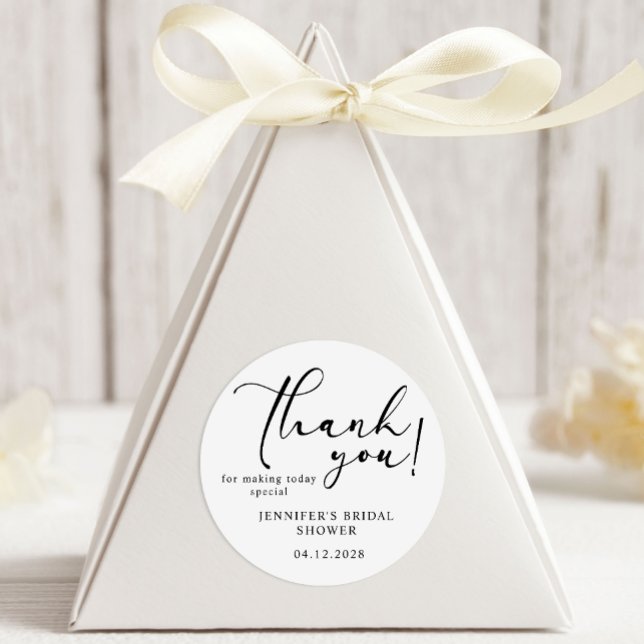 Black Modern Simple Thank You Bridal Shower Classic Round Sticker (Creator Uploaded)