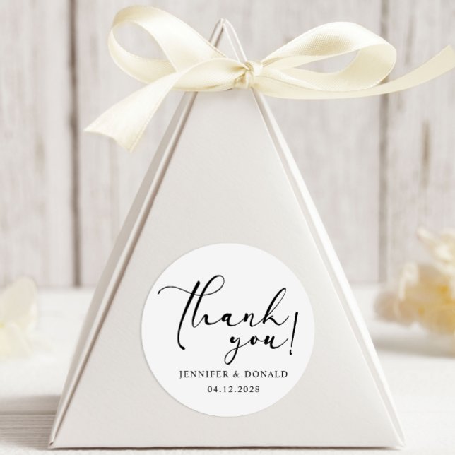 Black Modern Simple Thank You Wedding Classic Round Sticker (Creator Uploaded)