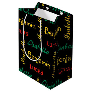Black Modern simple unique typography custom name  Medium Gift Bag
