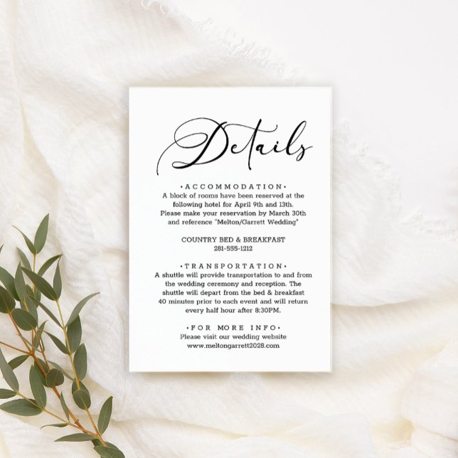 Black Modern Simple Wedding Details Enclosure Card (Creator Uploaded)