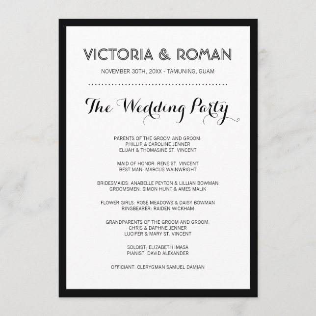 Black Modern Simple Wedding Programs Programme (Front)