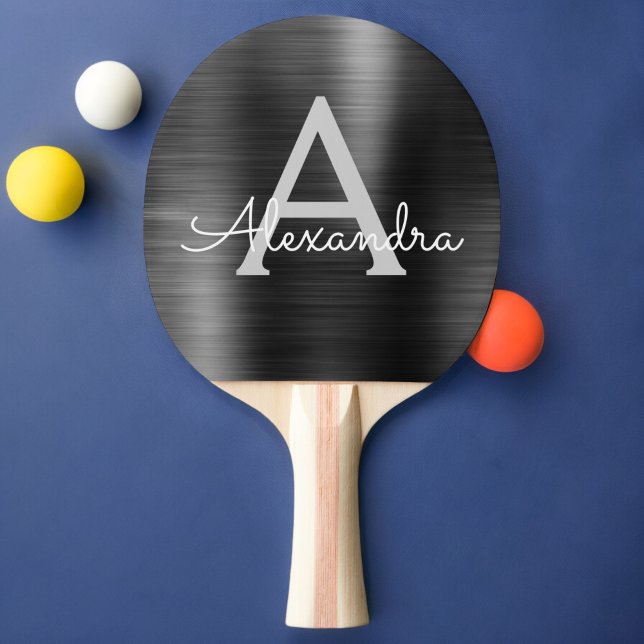 Black Modern Sports Metallic Foil Monogram Ping Pong Paddle (Creator Uploaded)