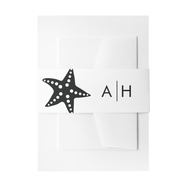 Black Modern Starfish Wedding Invitation Band Invitation Belly Band (Front Example)