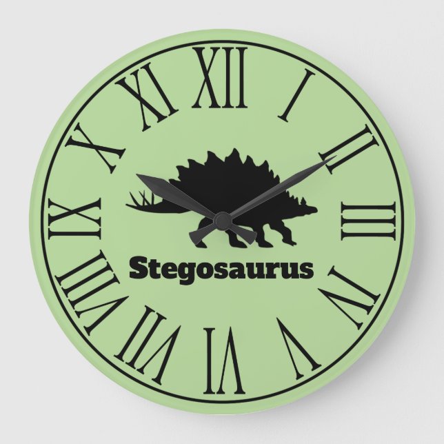 Black Modern Stegosaurus Silhouette Large Clock (Front)