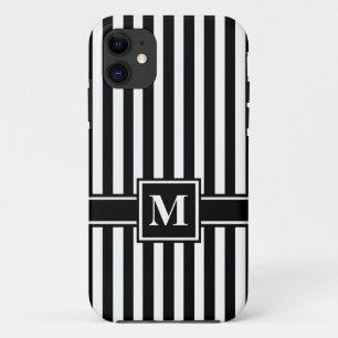 Black Modern Stripe with Monogram Case-Mate iPhone Case