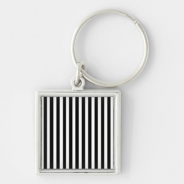 Black Modern Stripes Key Ring (Front)