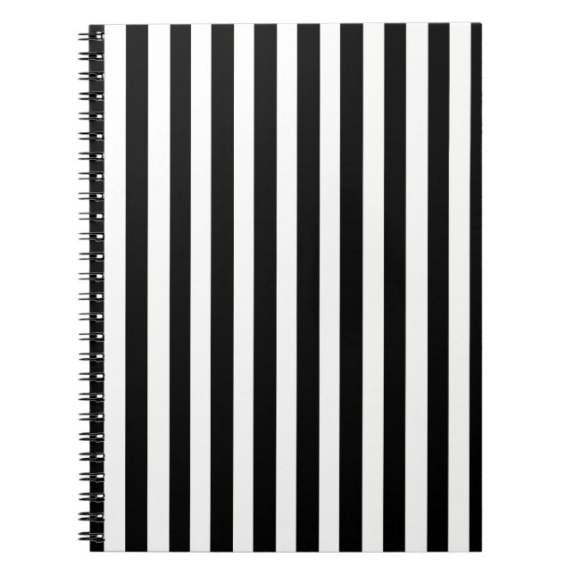 Black Modern Stripes Spiral Notebook (Front)