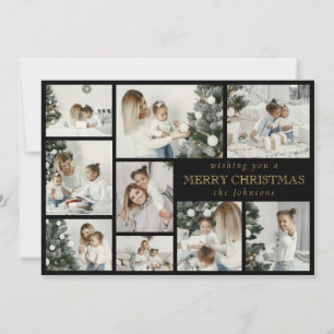Black Modern Stylish Multi Photo Grid Holiday Card