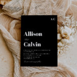 black modern text wedding invitation<br><div class="desc">simple wedding invite template,  modern text design with black and white colours,  add your own details and QR code.</div>