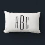 Black Modern Three Letter Monogram Lumbar Cushion<br><div class="desc">Modern black First Last Middle or wedding style three letter monogram design in a stylish bold all caps font against a solid colour background.
Customise the white background to match your home decor.
You can adjust the letter spacing or font size and style on the back.</div>