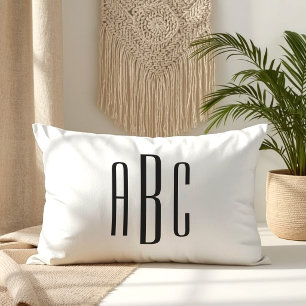 Black Modern Three Letter Monogram Lumbar Cushion
