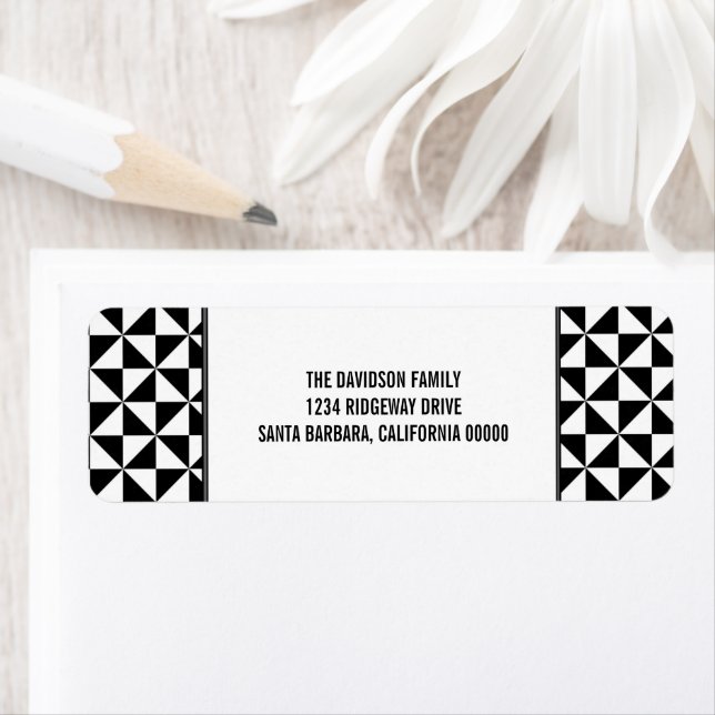 Black Modern Triangles Holiday Address Labels (Insitu)
