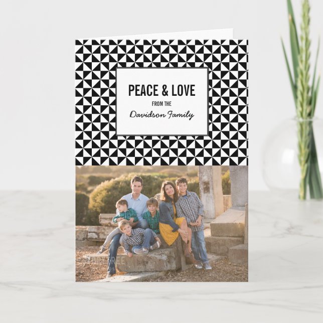 Black Modern Triangles Holiday Photo Card (Front)