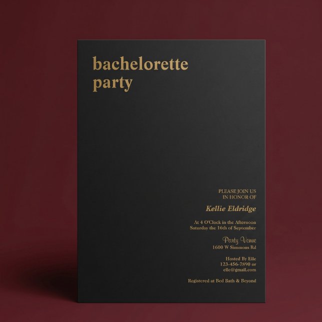 Black Modern Type Bachelorette Party Invitation (Creator Uploaded)