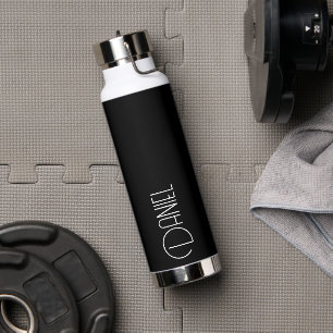 Black Modern Typography Personalised Water Bottle