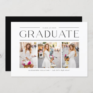 Black Modern Typography Photo Collage Graduation Invitation