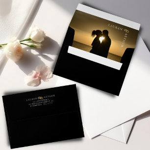 Black Modern Ultra Chic Minimal Photo Wedding Envelope