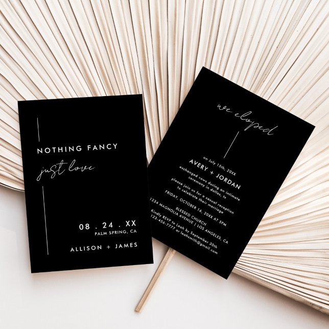 Black Modern We Eloped Elopement Reception Invitation (nothing fancy just love elopement invitation)