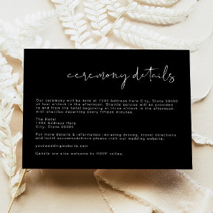 Black Modern Wedding Ceremony Details Card