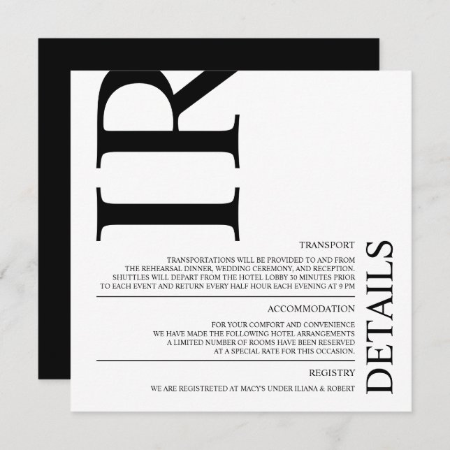 Black Modern Wedding - Details Invitation (Front/Back)
