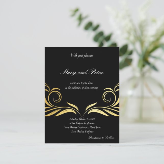 Black Modern Wedding Invitation (Standing Front)
