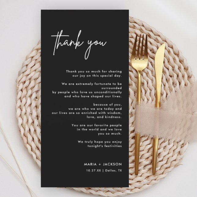 Black Modern Wedding Table Thank You Note (Creator Uploaded)