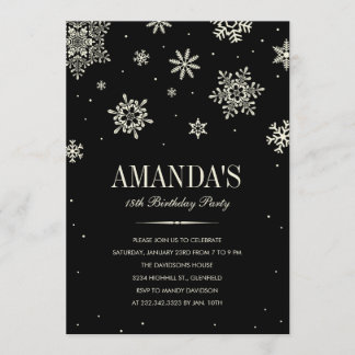 Black Modern Winter Wonderland Birthday Invitation