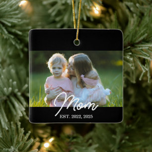 Black Mom Established Script Photo Ceramic Ornament