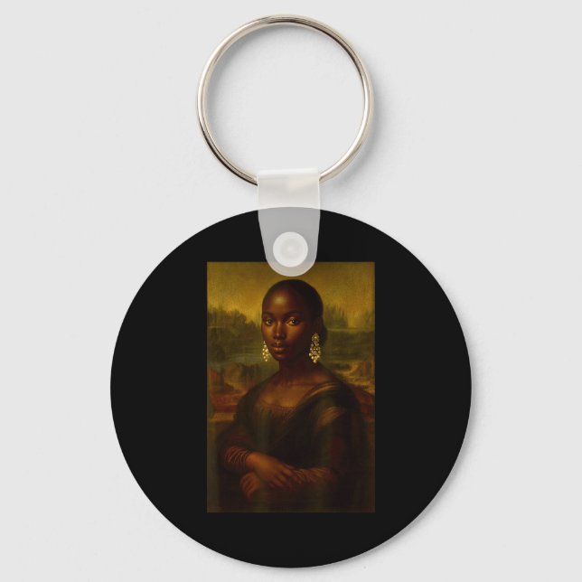 Black Mona Lisa Afro African Melanin Black History Key Ring (Front)