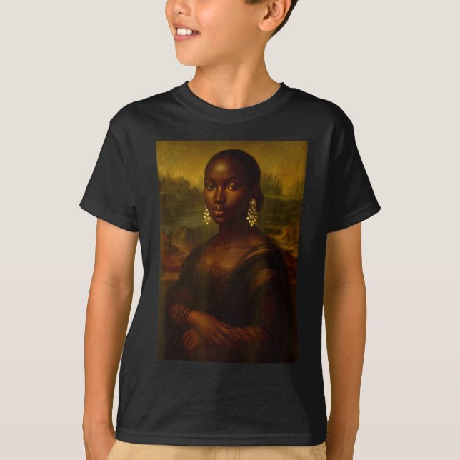 Black Mona Lisa Afro African Melanin Black History T-Shirt (Front)