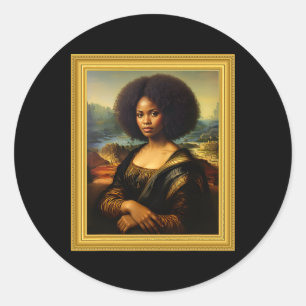 Black Mona Lisa Afro Queen African Woman Black His Classic Round Sticker