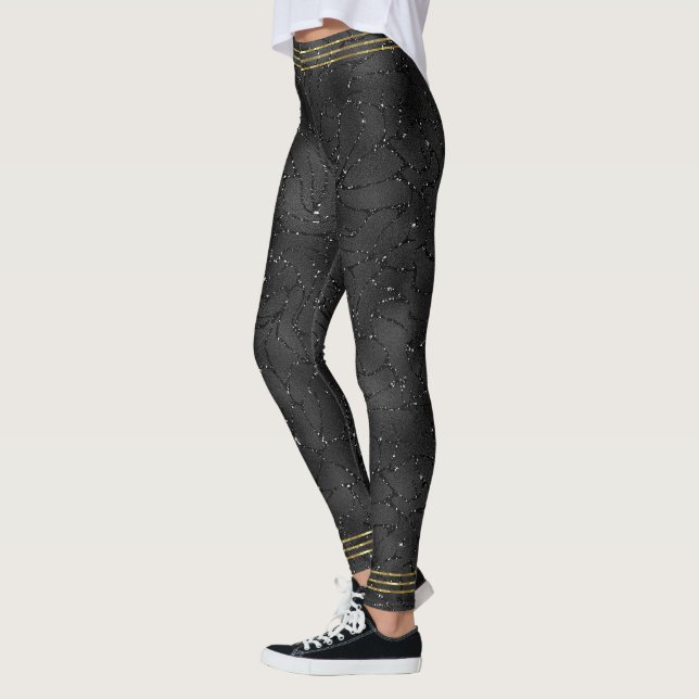Black monochromatic glittery background leggings (Left)