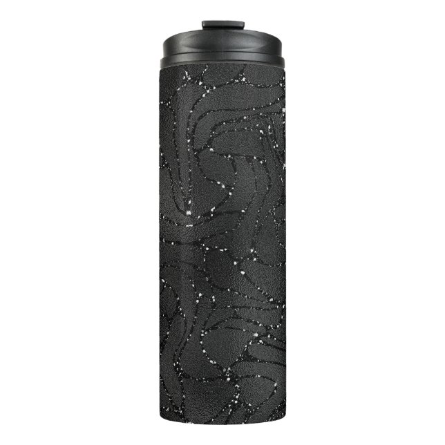 Black monochromatic glittery background thermal tumbler (Front)