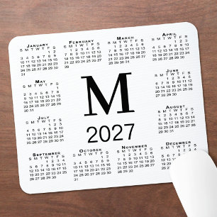 Black Monogram 2027 Calendar White Mouse Pad