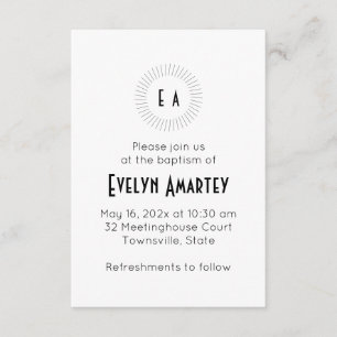 Black Monogram Circle Baptism Invitation