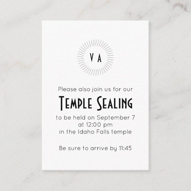 Black Monogram Circle Temple Sealing Invitation (Front)