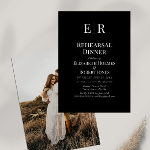 Black Monogram Custom Photo Rehearsal Dinner Invitation