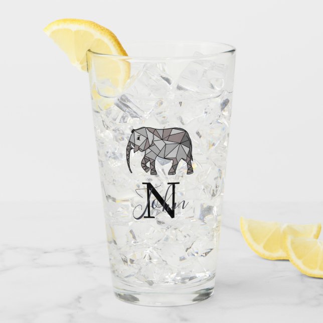Black Monogram Cute Graphics Elephant Personalised Glass (Front Ice)