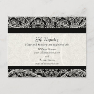 Black Monogram Damask Gift Registry Wedding Enclosure Card